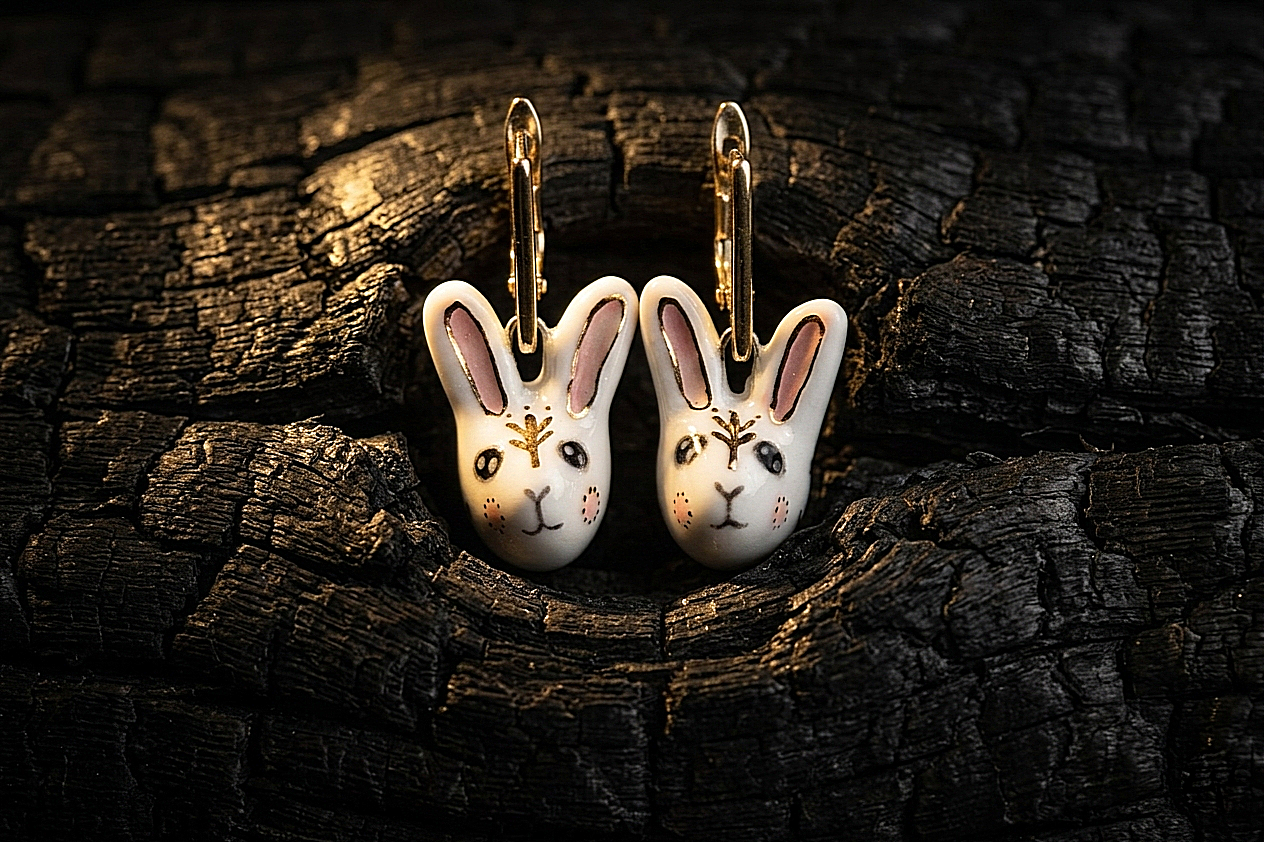 Kolczyki Króliczki z porcelany z autorskim malowaniem Kolczyki