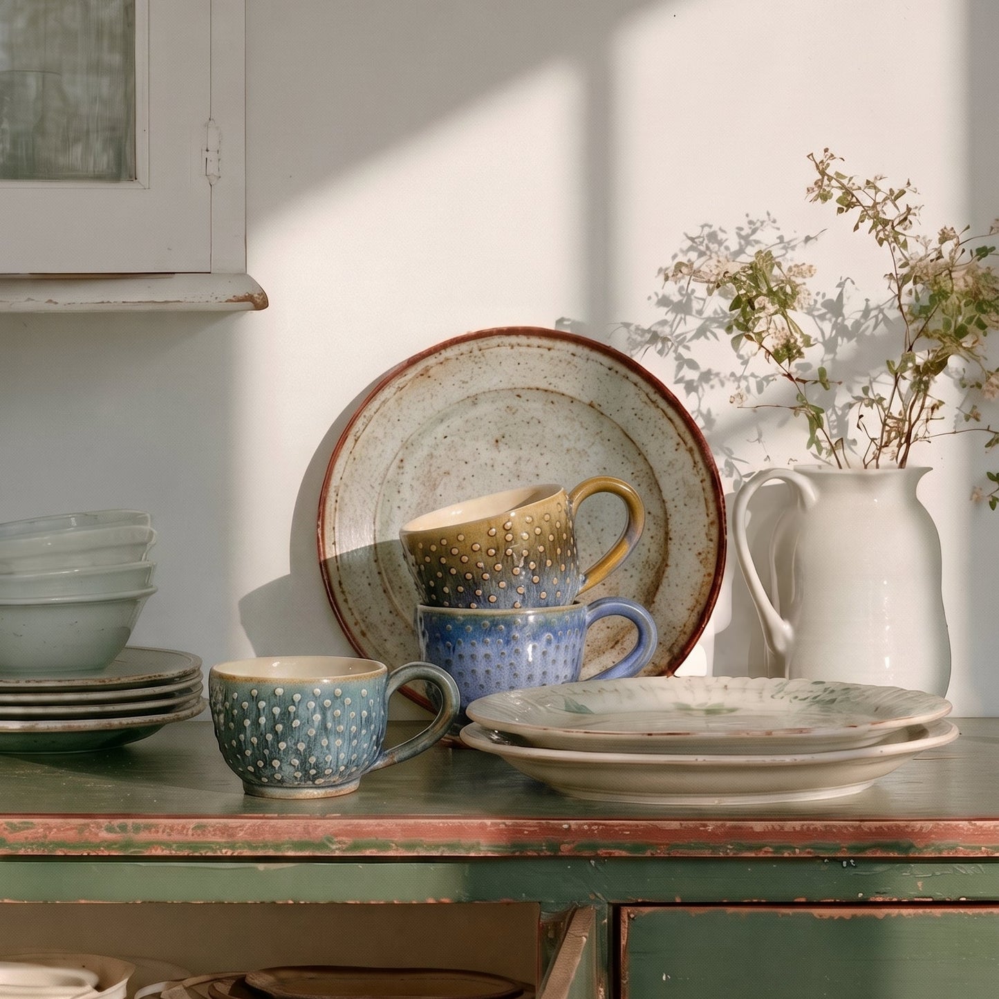 Filiżanka ceramiczna z wypukłymi kropkami – ciemnoniebieska