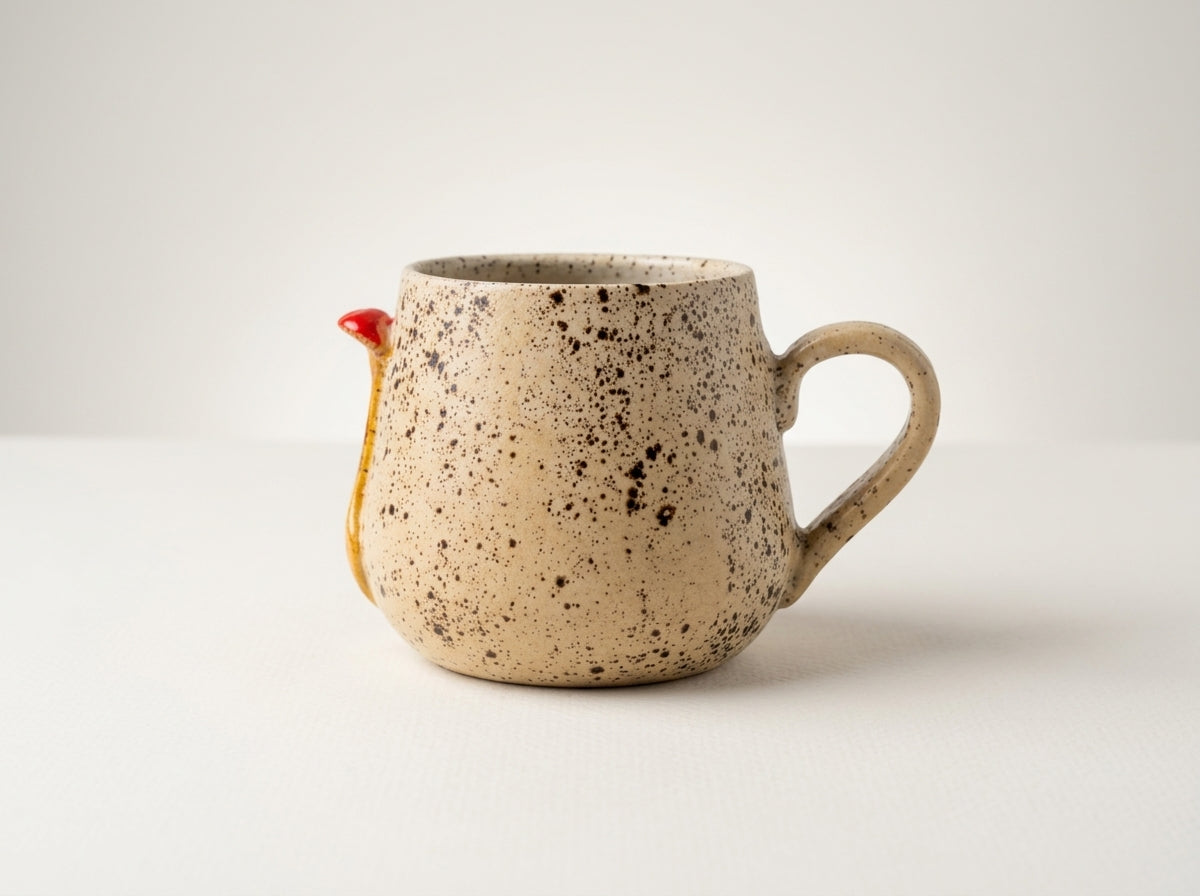Kubek ceramiczny Grzybobranie z sercem – kremowy Ceramika
