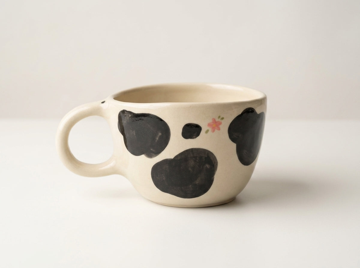 Kubek ceramiczny z krówką na dnie