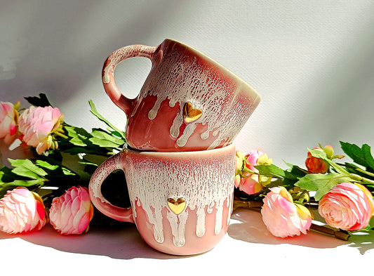 Kubek ceramiczny szkliwiony ze złotymi elementami - ręcznie robiony