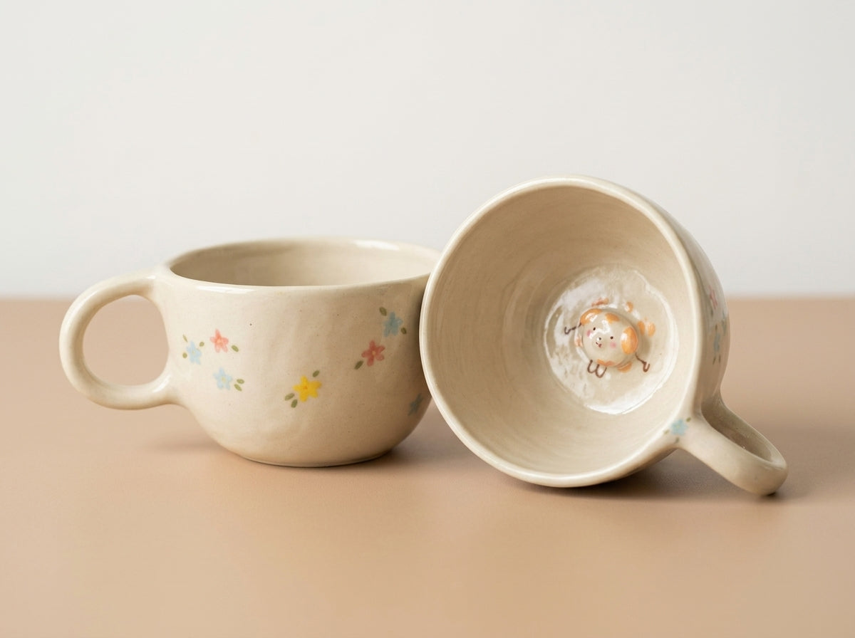 Kubek ceramiczny z pieskiem na dnie