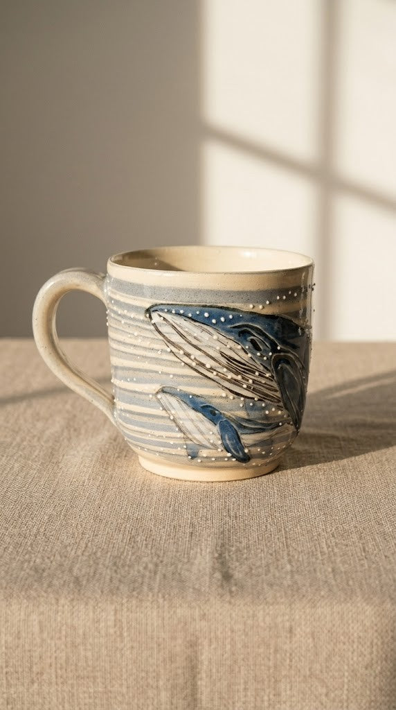 Kubek ceramiczny Wieloryby – ręcznie robiony Ceramika