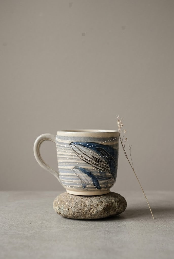 Kubek ceramiczny Wieloryby – ręcznie robiony Ceramika