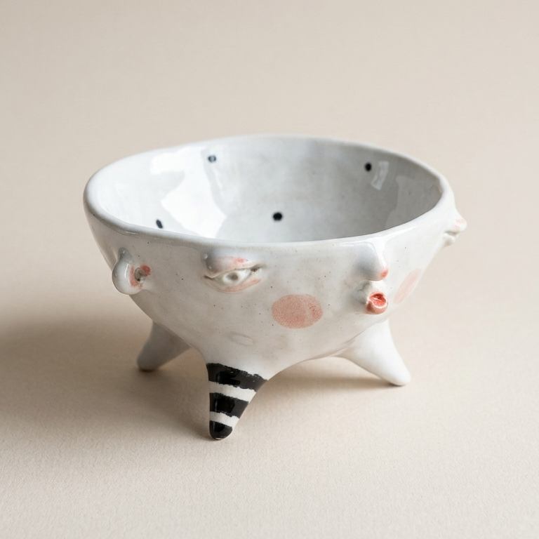 Miseczka ceramiczna na czterech nóżkach z obliczem – ręczna robota Ceramika
