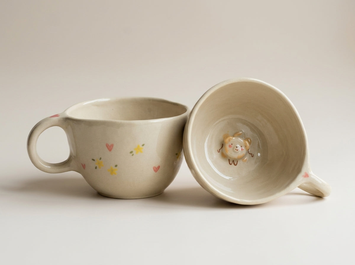 Kubek ceramiczny z pieskiem na dnie