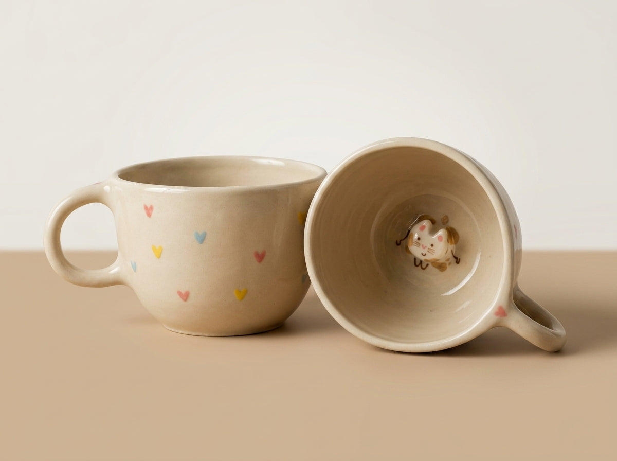 Kubek ceramiczny z kotkiem na dnie