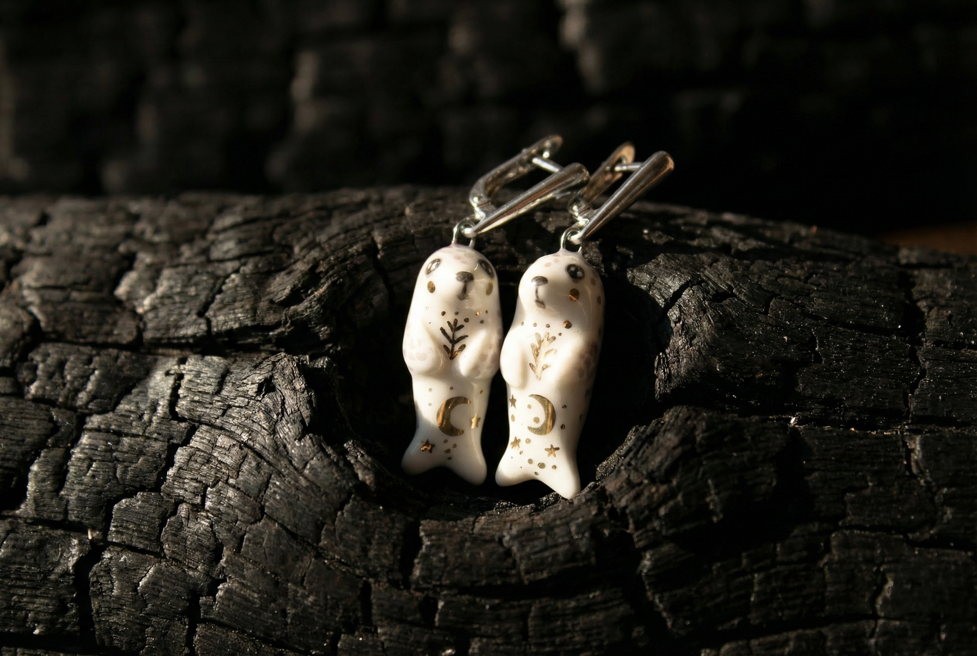 Kolczyki Foczki z porcelany z autorskim malowaniem Kolczyki