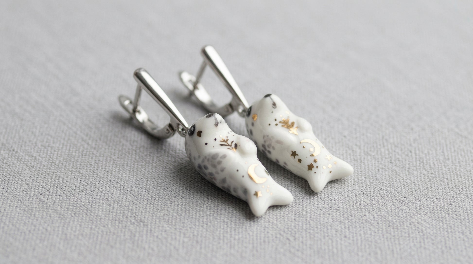 Kolczyki Foczki z porcelany z autorskim malowaniem Kolczyki