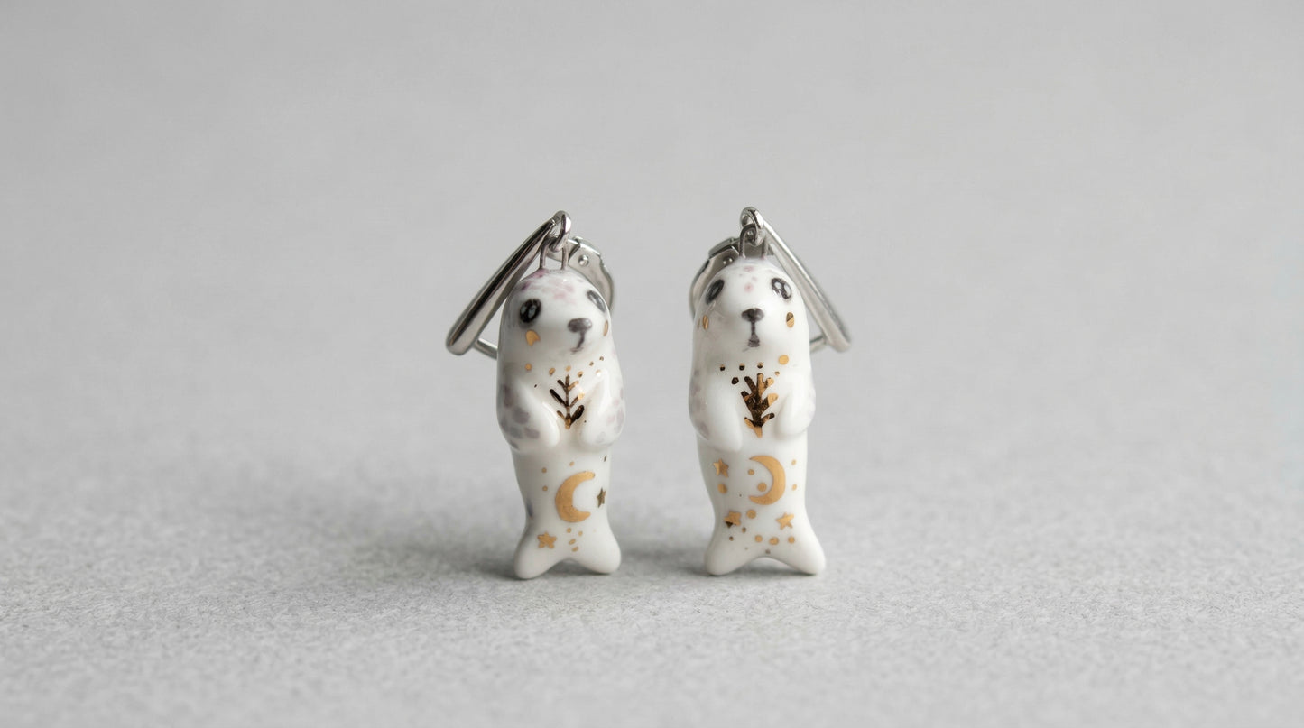 Kolczyki Foczki z porcelany z autorskim malowaniem Kolczyki