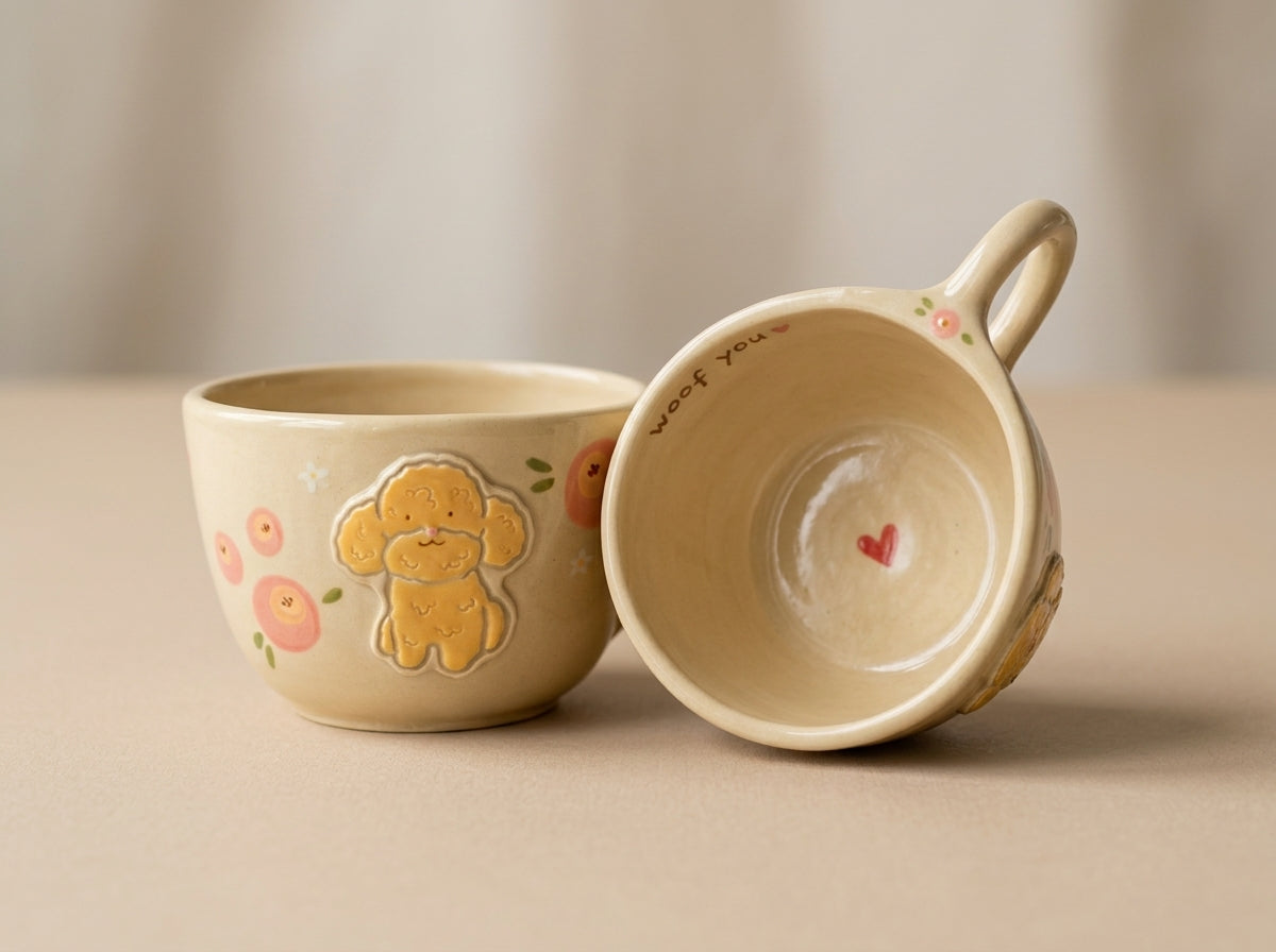 Kubek ceramiczny z pieskiem i napisem Woof You