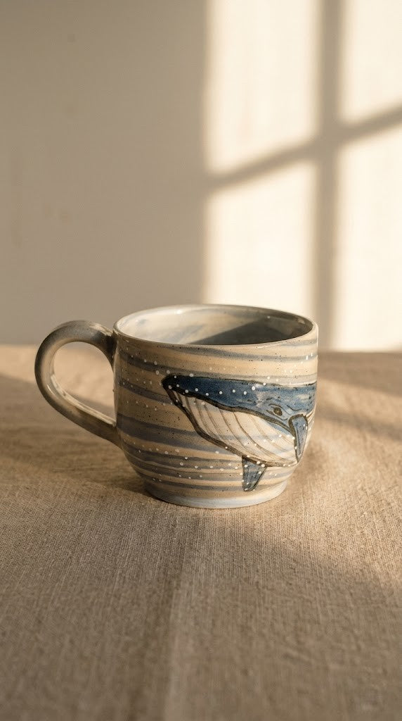Kubek ceramiczny Wieloryby – ręcznie robiony (mały) Ceramika