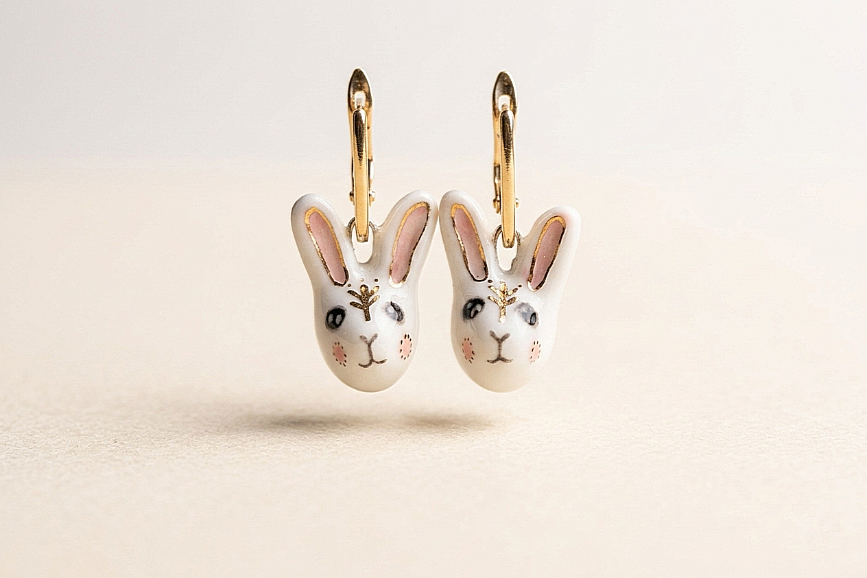 Kolczyki Króliczki z porcelany z autorskim malowaniem Kolczyki