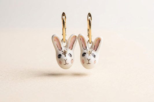 Kolczyki Króliczki z porcelany z autorskim malowaniem Kolczyki