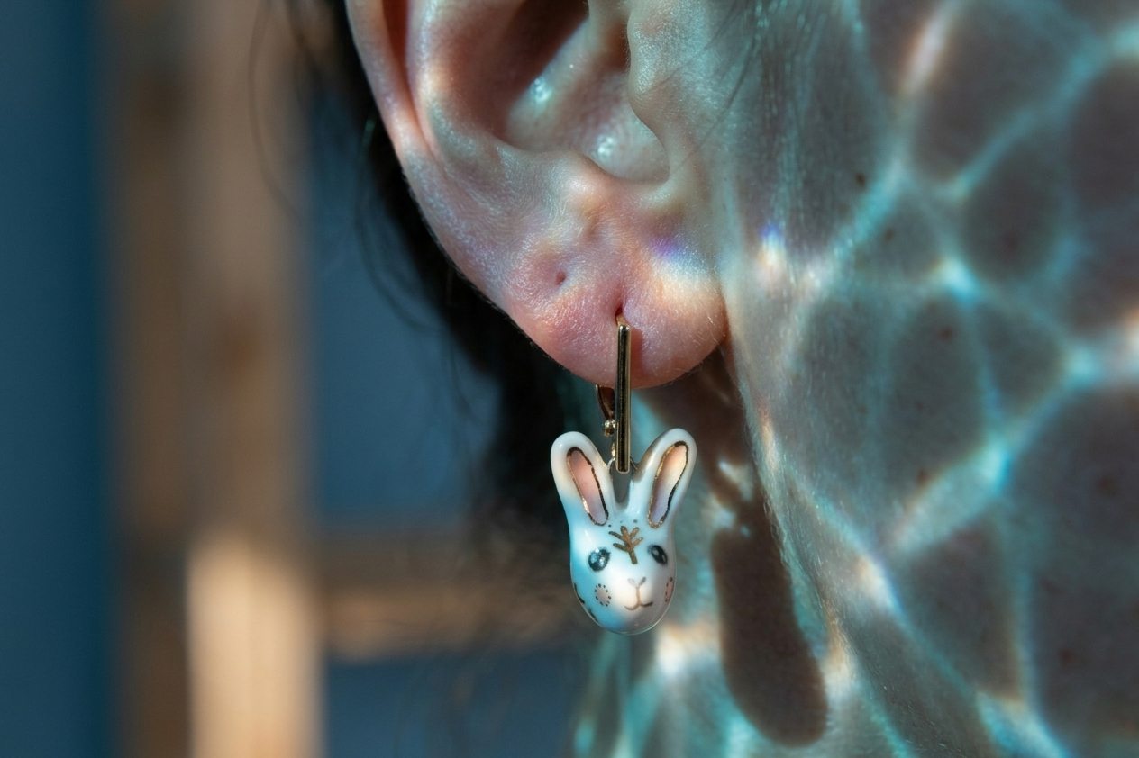 Kolczyki Króliczki z porcelany z autorskim malowaniem Kolczyki