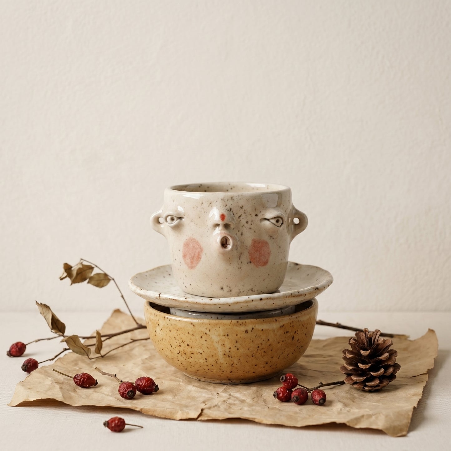 Czarka ceramiczna z obliczem – ręczna robota Ceramika