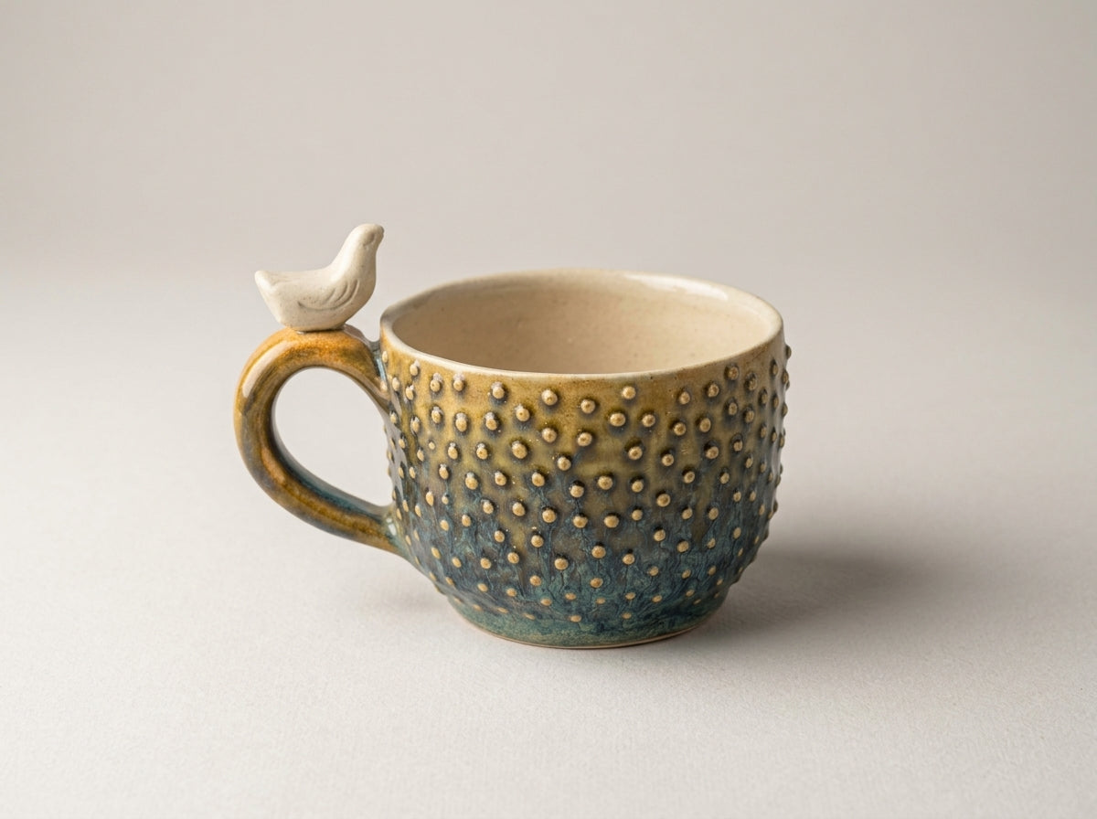 Kubek ceramiczny z ptaszkiem – ręcznie robiony Ceramika