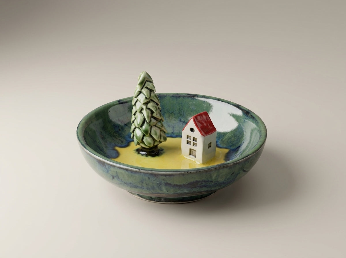 Ceramiczna miseczka z domkiem i jodłą – zdjęcie katalogowe