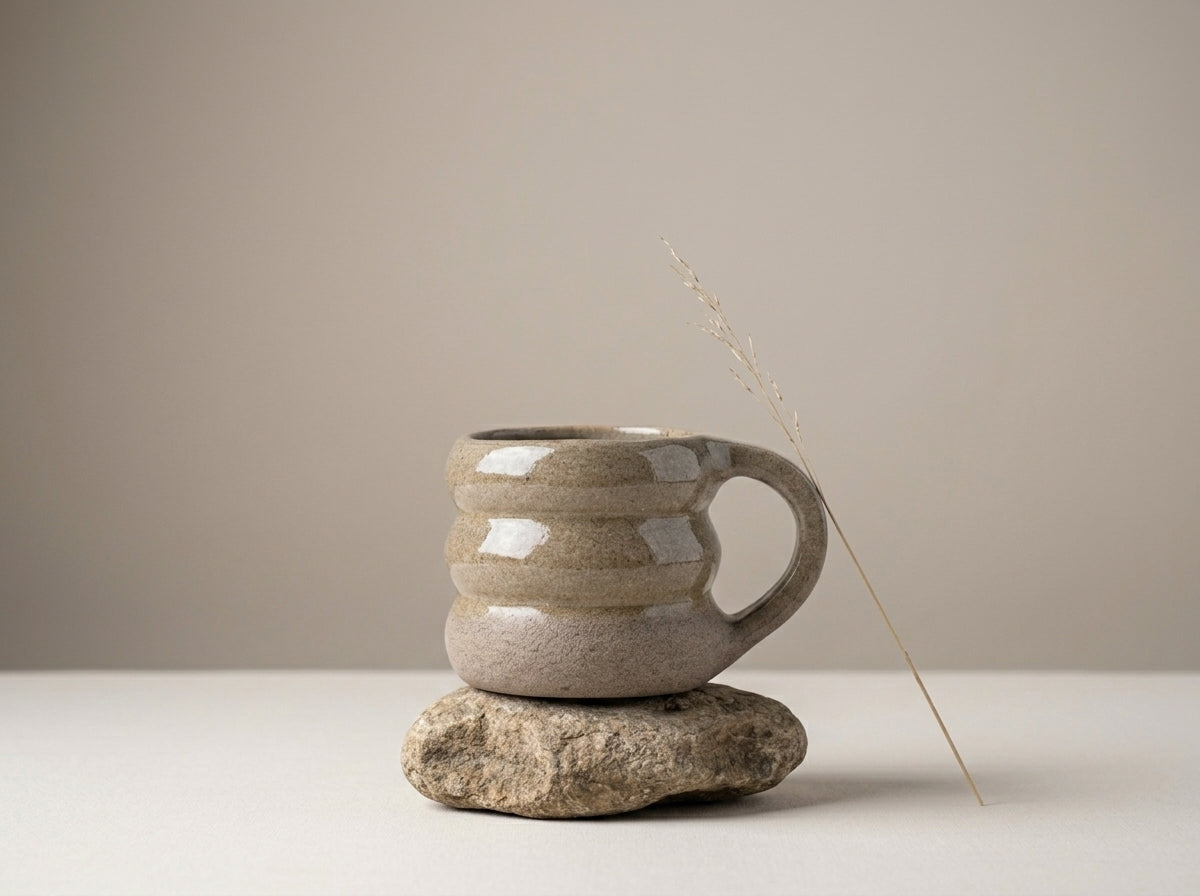 Kubek ceramiczny żebrowany na kamieniu