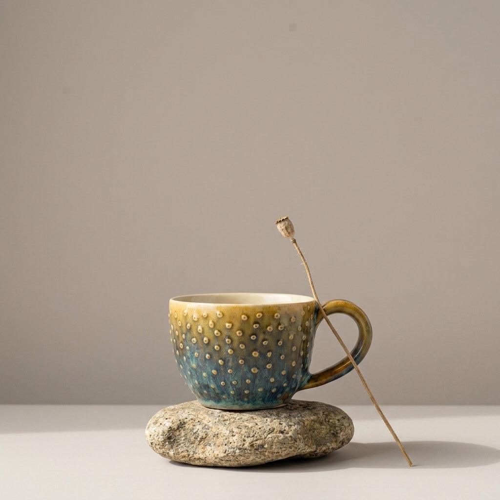 Filiżanka ceramiczna z wypukłymi kropkami i szkliwem ombre