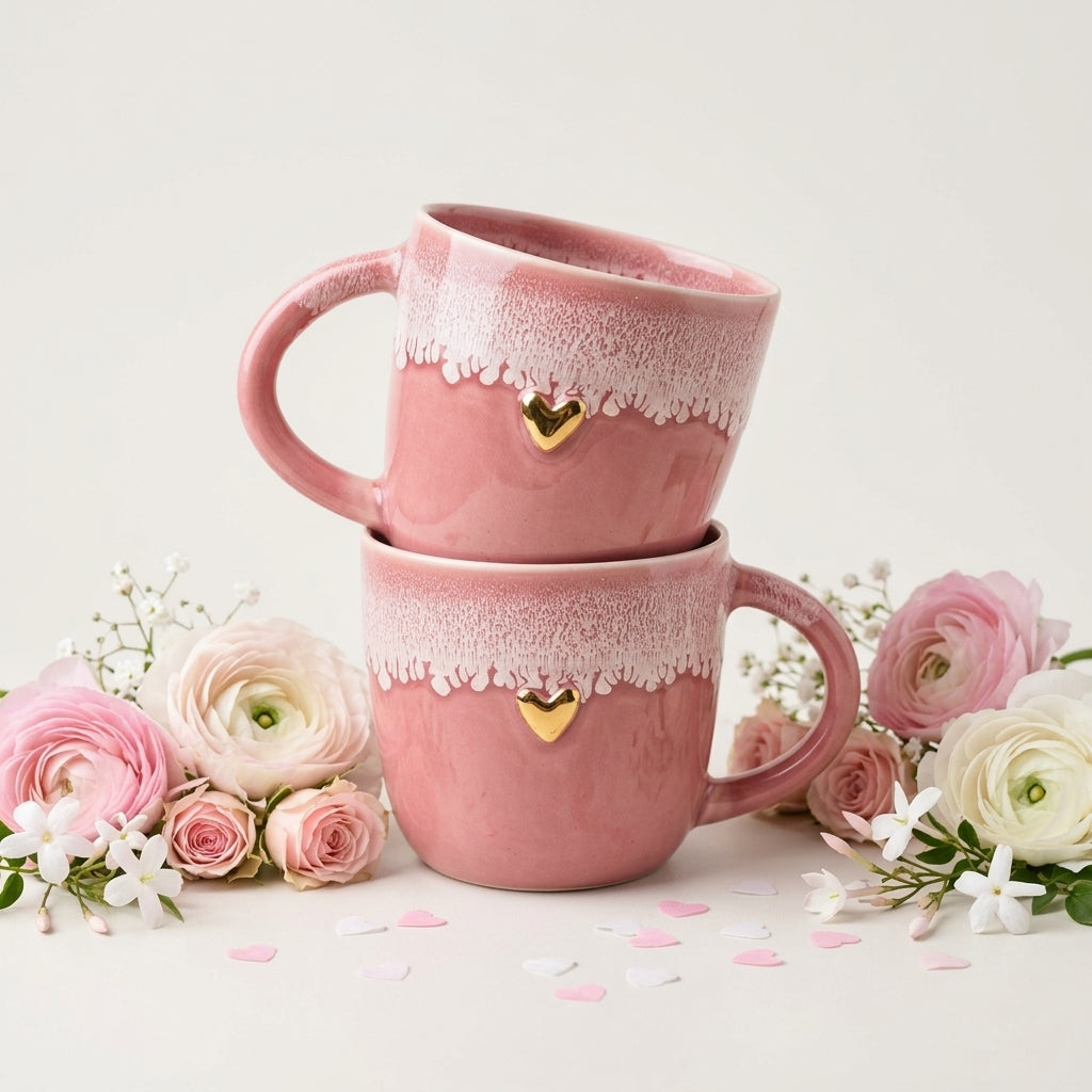 Kubek ceramiczny z serduszkiem - ręcznie robiony Ceramika