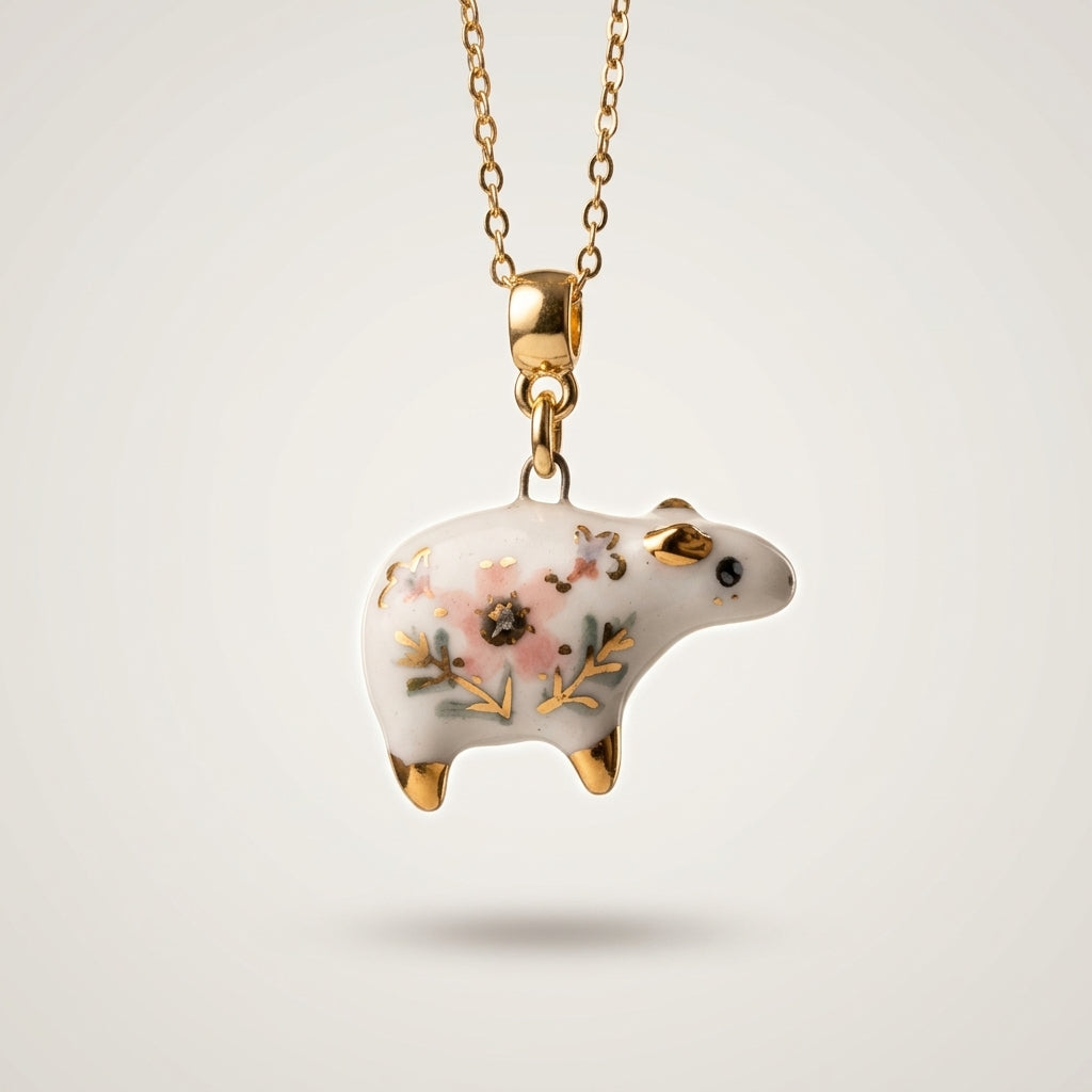 Naszyjnik z porcelanową oweczką – ręczna robota, złoto na porcelanie Biżuteria