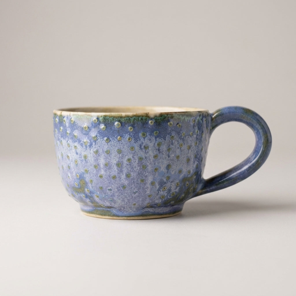 Filiżanka ceramiczna z wypukłymi kropkami – ciemnoniebieska