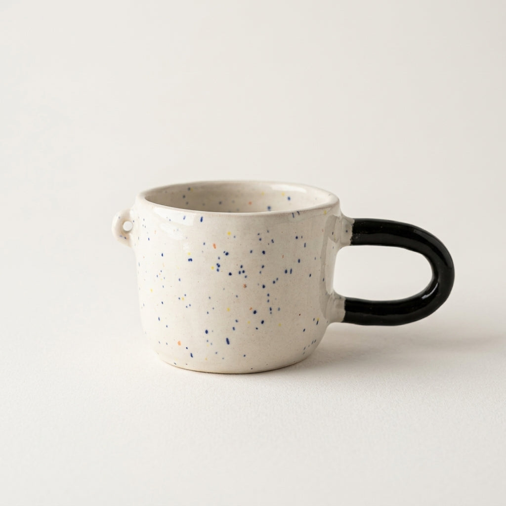 Ceramic mug with a face – cream glaze, pink cheeks