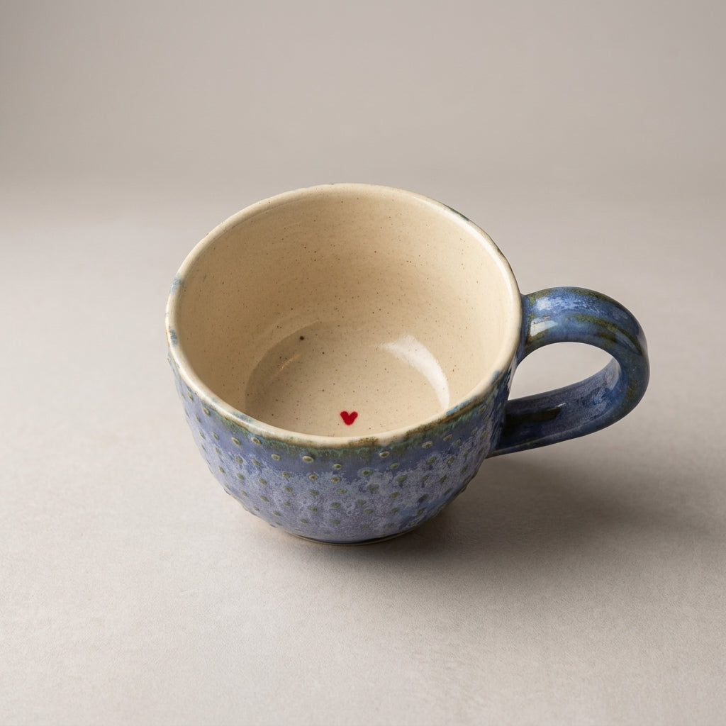 Filiżanka ceramiczna z wypukłymi kropkami – ciemnoniebieska