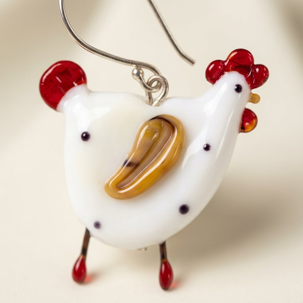 Kolczyki szklane Kurka – autorski lampwork