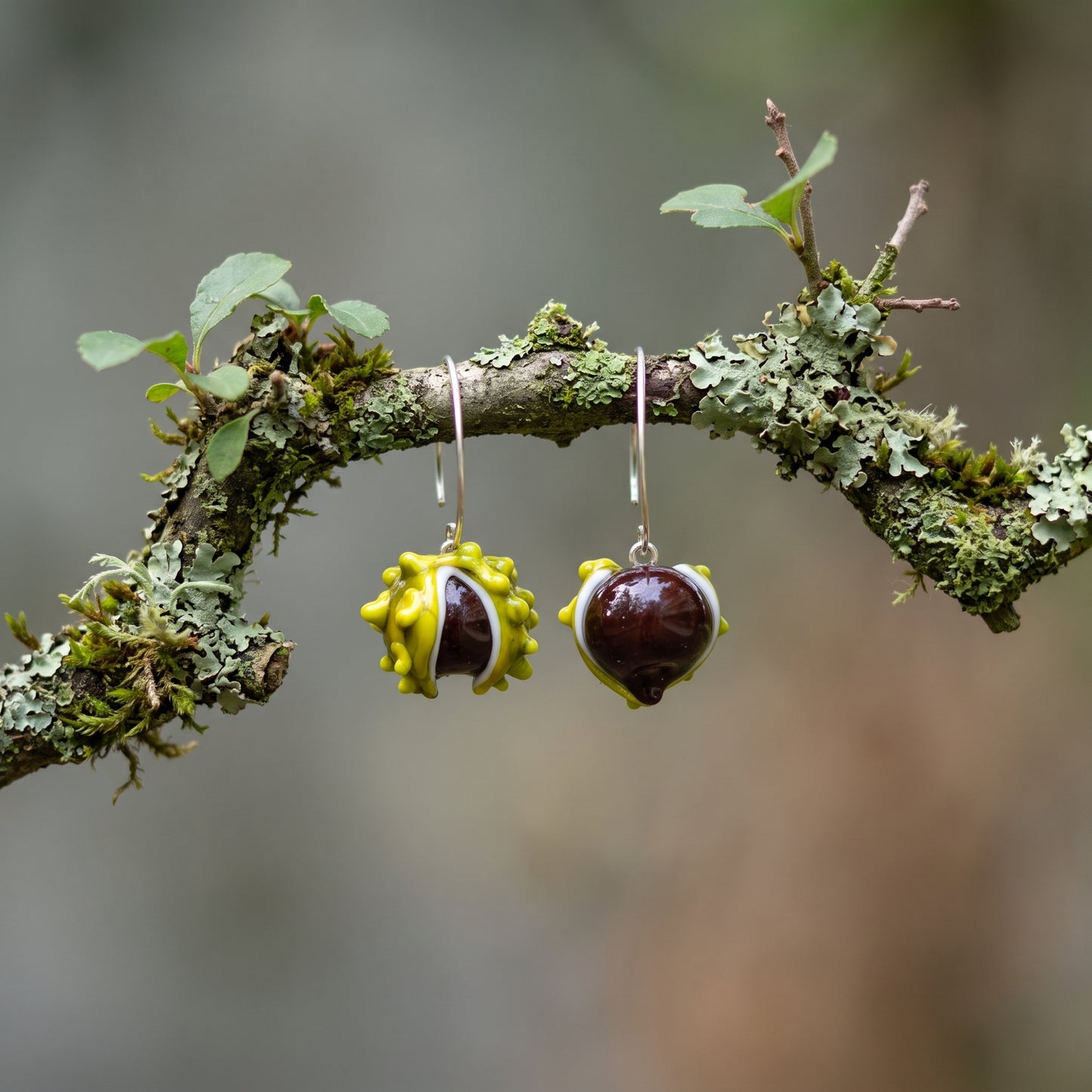 Kolczyki szklane Kasztanek – autorski lampwork