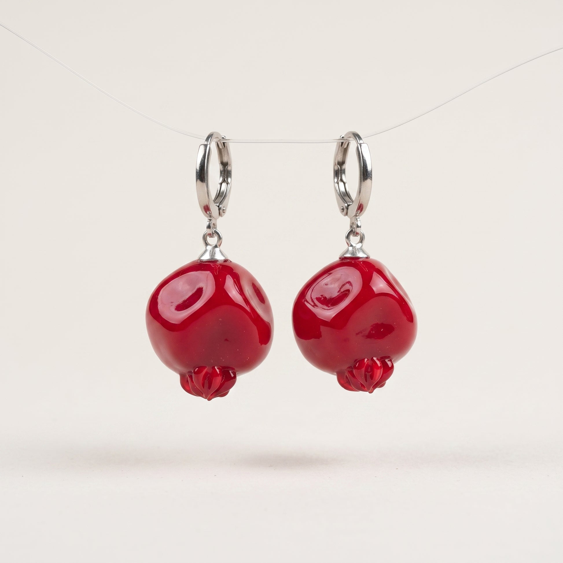 Kolczyki szklane Granat – autorski lampwork Kolczyki