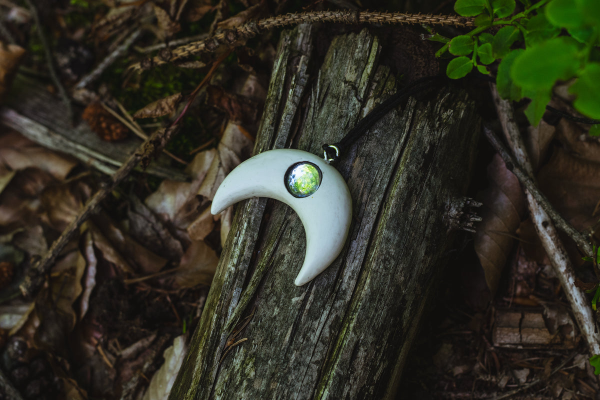 Crescent Moon Pendant - carved crescent moon