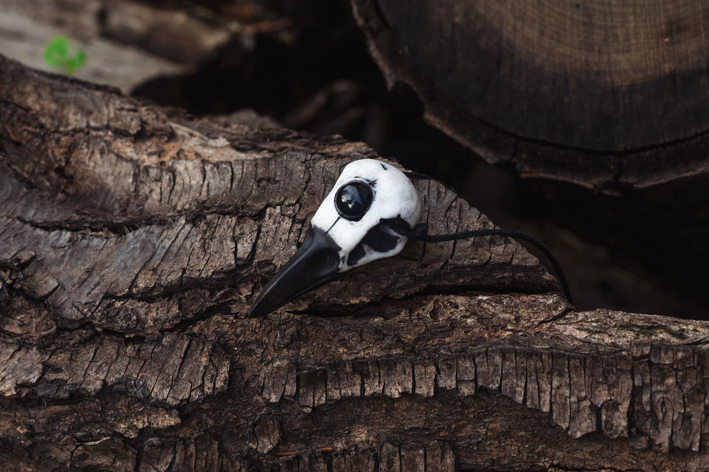 Raven skull with moon pendant - handmade