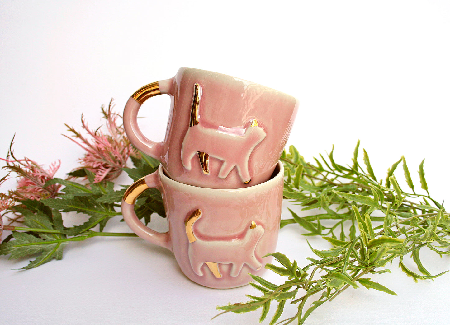 Kubek ceramiczny różowy z kotkiem - ręcznie robiony gladki Ceramika