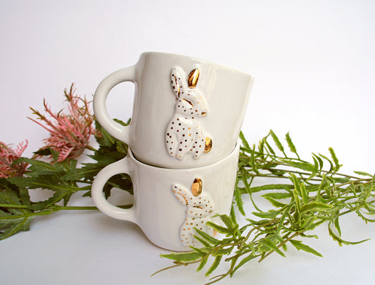 Kubek ceramiczny z króliczkiem - ręcznie robiony