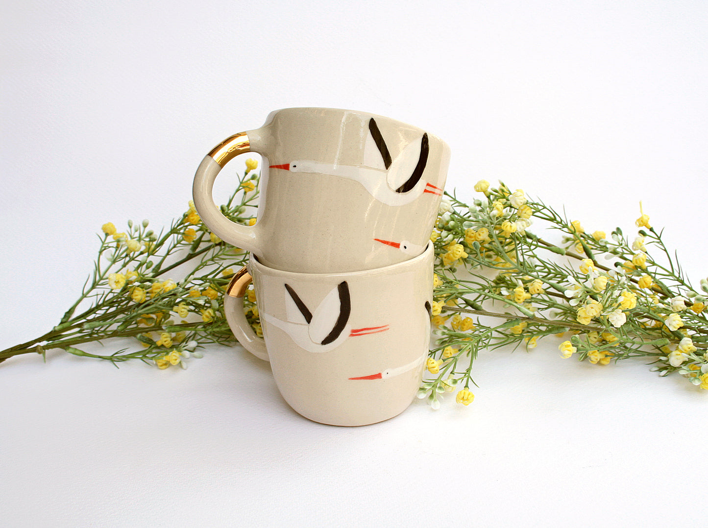 Kubek ceramiczny z bocianem - ręcznie robiony Ceramika