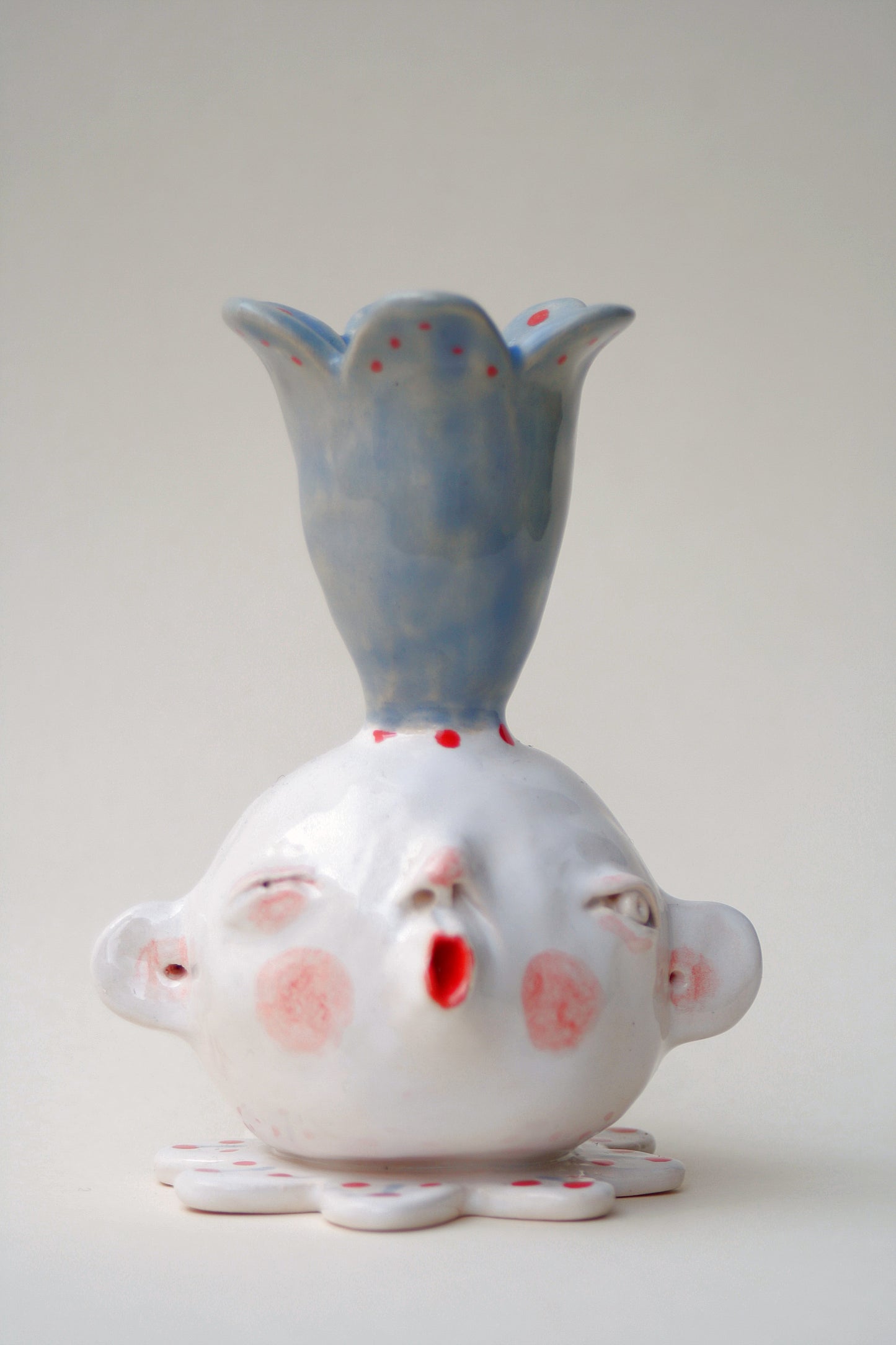 Świecznik ceramiczny Głowa z niebieskim kwiatem Ceramika