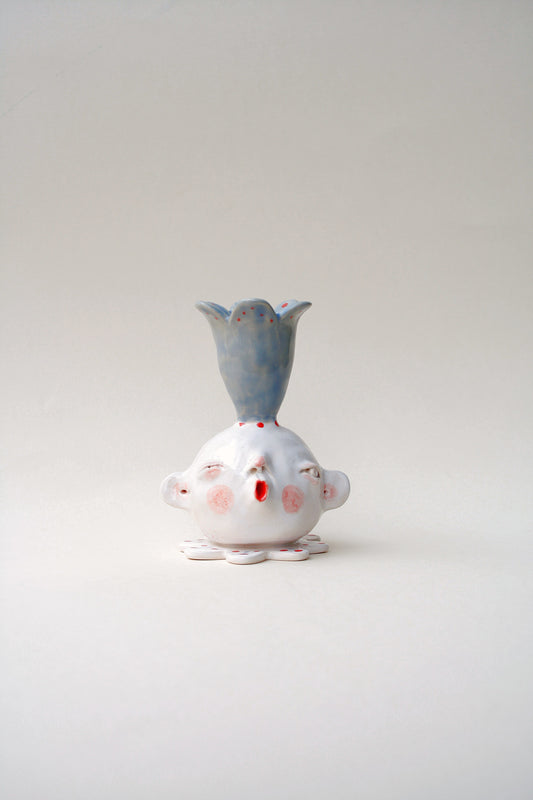 Świecznik ceramiczny Głowa z niebieskim kwiatem Ceramika