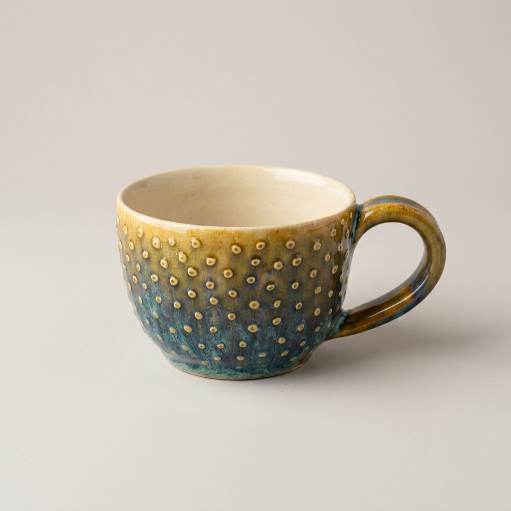Filiżanka ceramiczna z wypukłymi kropkami i szkliwem ombre