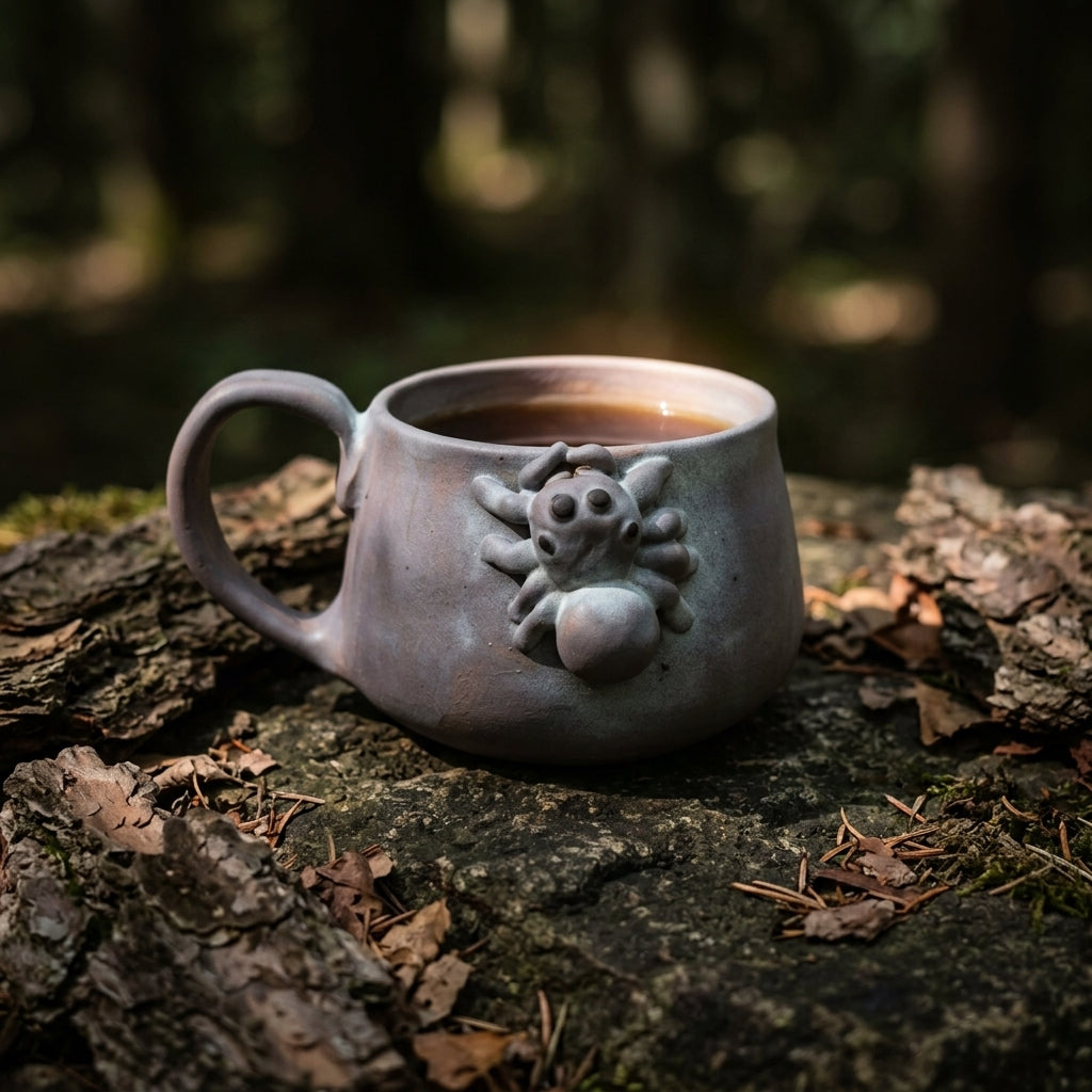 Kubek ceramiczny z pająkiem – szare szkliwo Ceramika