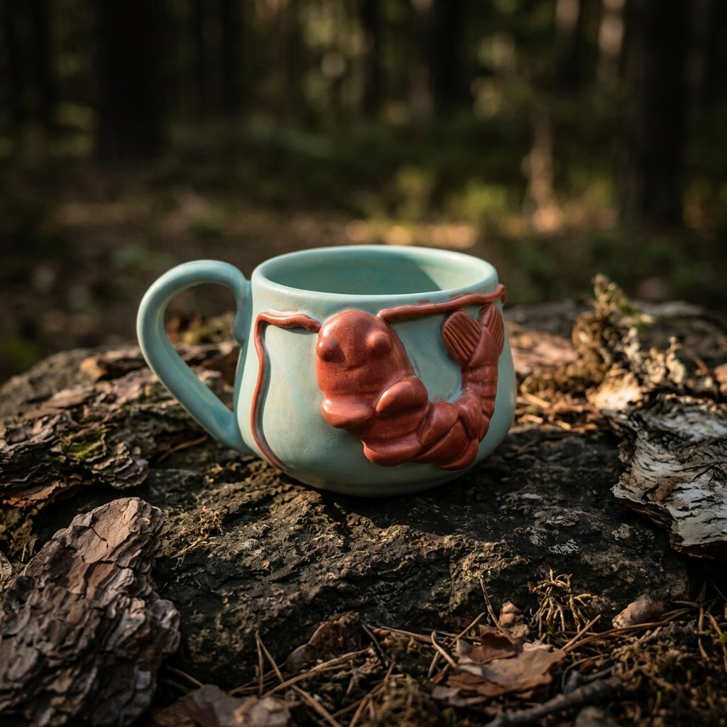 Kubek ceramiczny z krewetką – błękitne szkliwo Ceramika