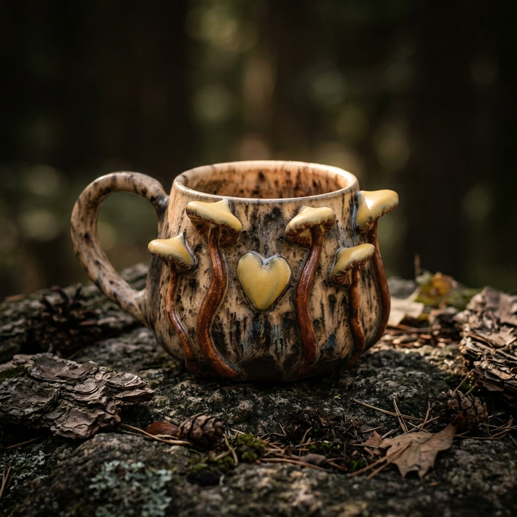 Ceramic Mug Mushroom Picking with Heart – Cream