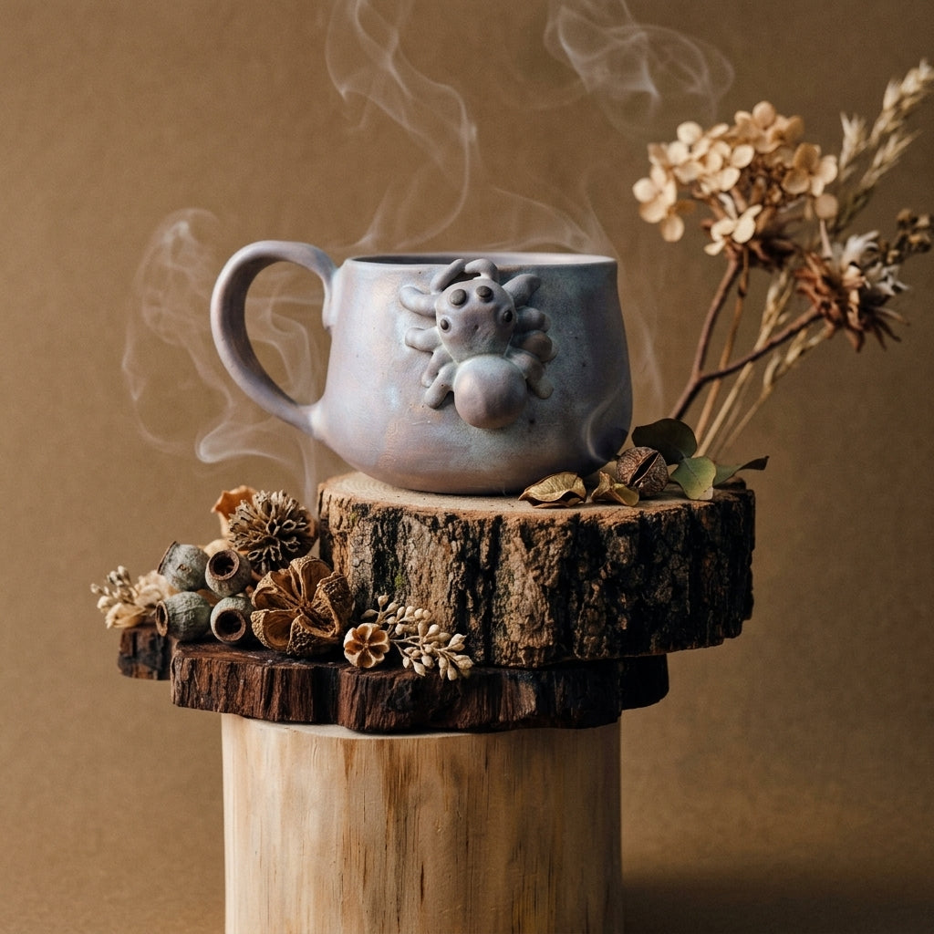 Kubek ceramiczny z pająkiem – szare szkliwo Ceramika