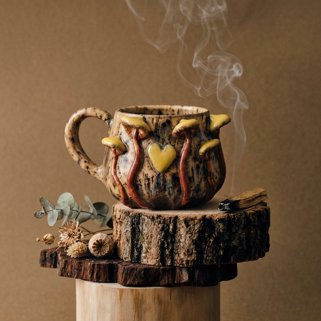 Ceramic Mug Mushroom Picking with Heart – Cream
