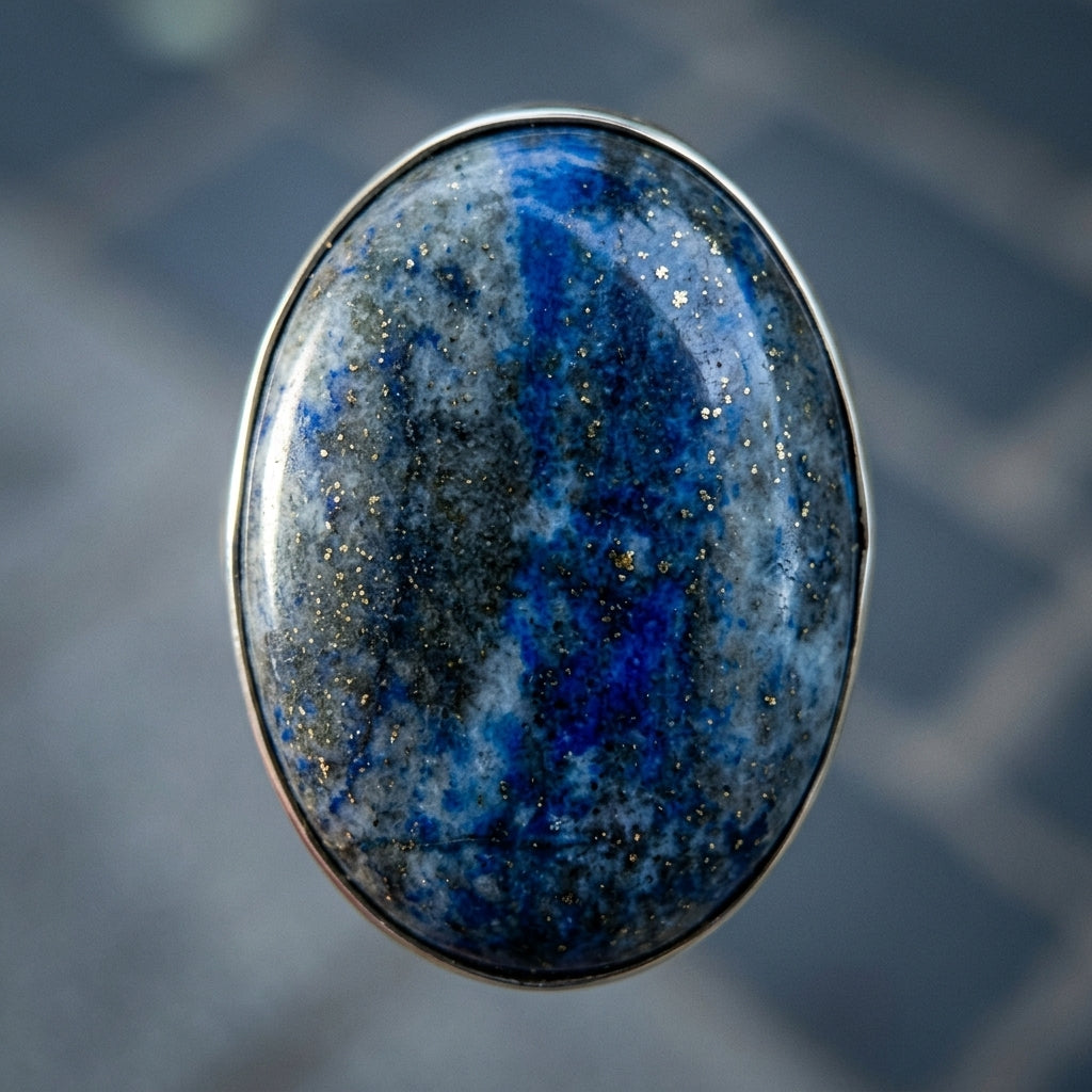 Pierścionek z lapis lazuli, kaboszon owalny, neusilber Pierścionki