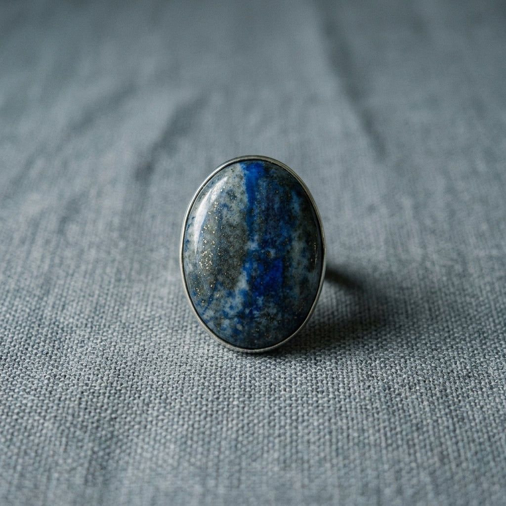 Pierścionek z lapis lazuli, kaboszon owalny, neusilber Pierścionki