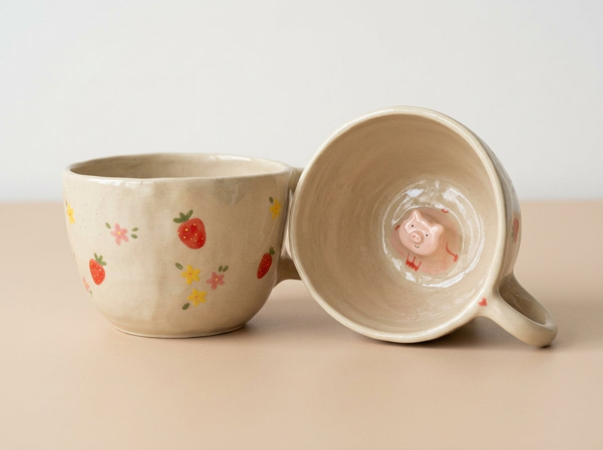 Kubek ceramiczny z prosiaczkiem na dnie