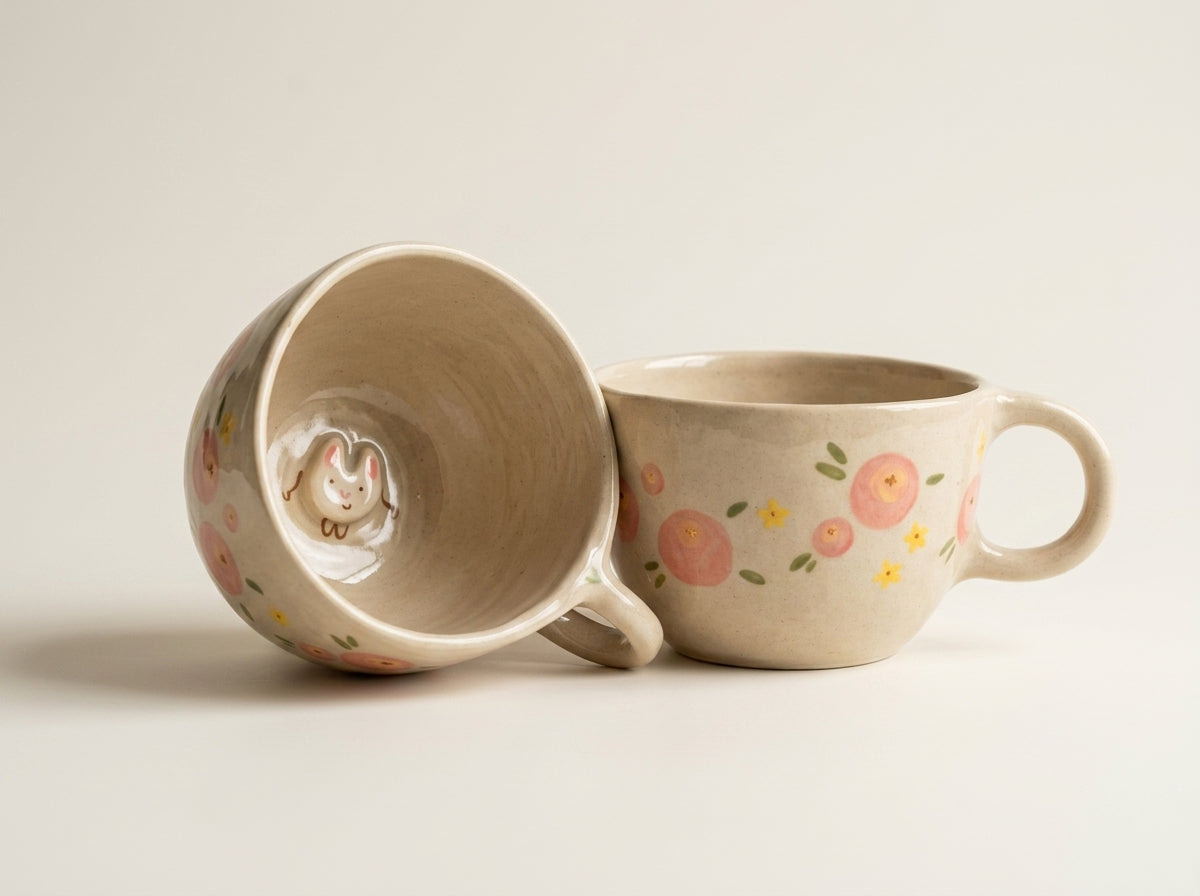 Kubek ceramiczny z króliczkiem na dnie