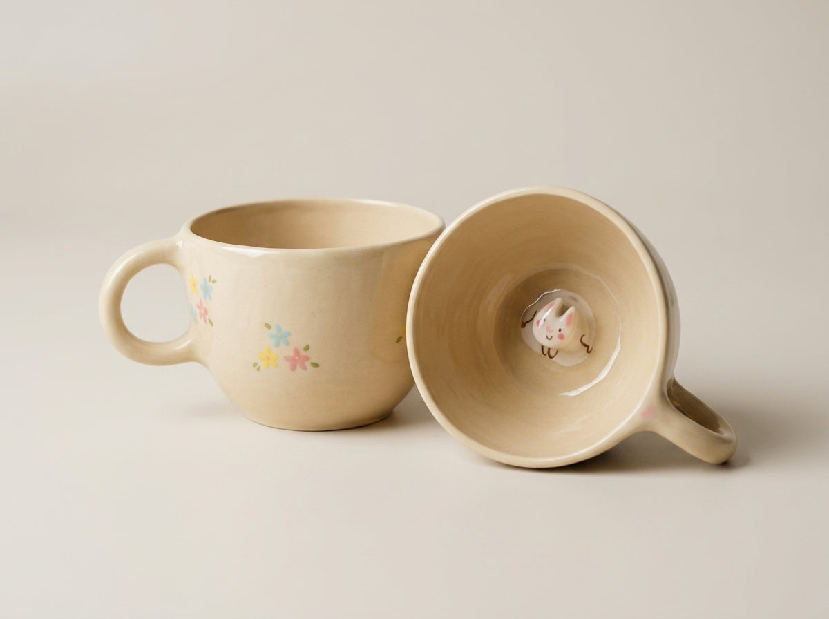 Kubek ceramiczny z króliczkiem na dnie